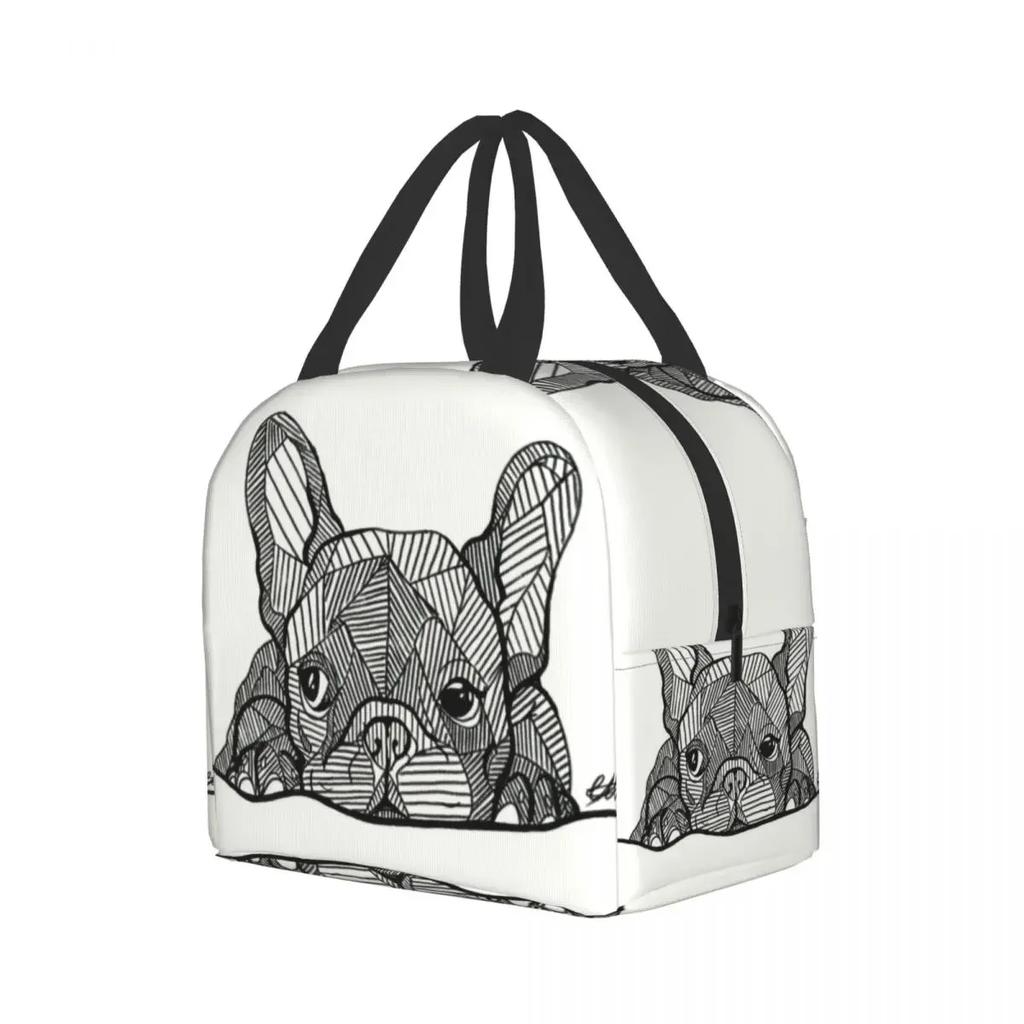 French Bulldog Puppy Facial Insulated Lunch Bag for Work School Frenchie Resuable Thermal Cooler Lunch Box Women Kids