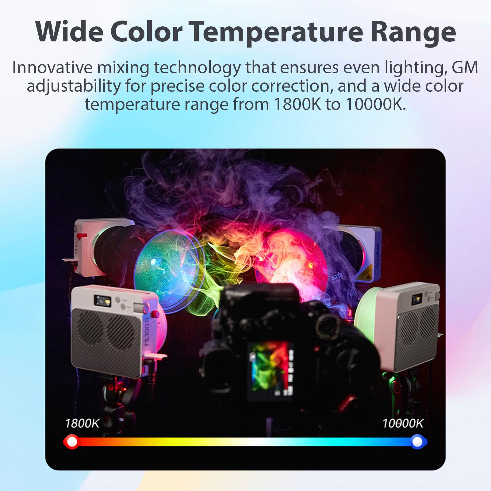 GODOX ML100R Kit2 Карманный светодиодный видеосвет 110 Вт Фотографический заполняющий свет 1800K 10000K Управление через приложение 14 световых эффектов для