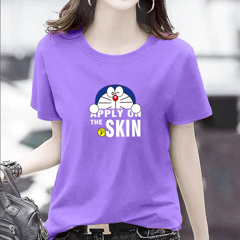 GMXIA Women's Fashion Casual Summer Spring Solid Color Print Short Sleeve O-Neck T-shirts and Loose Tops