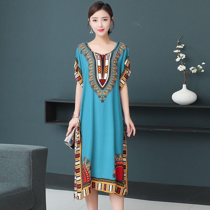 Summer Dress Mid-length Bat Sleeve Loose Large Size Beach Dress Mother Skirt Female