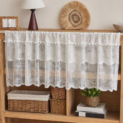 Witte Kant Raamband, Doorzichtig Vintage Bloemig Kant Kort Gordijn, Lichtdoorlatende Bandgordijn met Stangzak voor Kelder Keukenraam