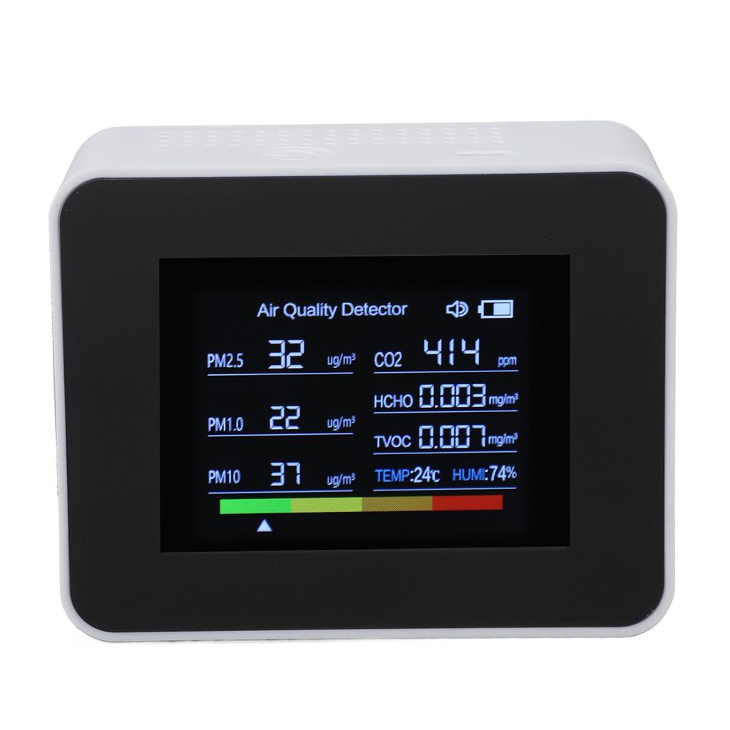 Indoor   Quality Meter 8 in 1 CO2 Detector NDIR Sensor Detect PM2.5 PM10 PM1.0 HCHO TVOC Temp Humidity with Alarm