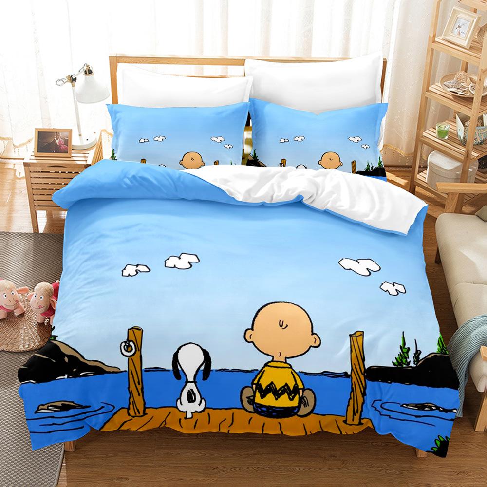 Cartoon Snoopy Bedding Sets Comforter Quilt Bed Cover Duvet Cover Pillow Case 2-3 Pieces Sets Kids Adult Size Home Decor