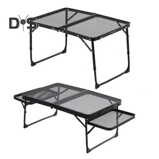 Camping Folding Mesh Table Lightweight Height Adjustable Heavy Duty Metal Multifunction Outdoor Hiking Picnic BBQ Portable Bi-fold Table