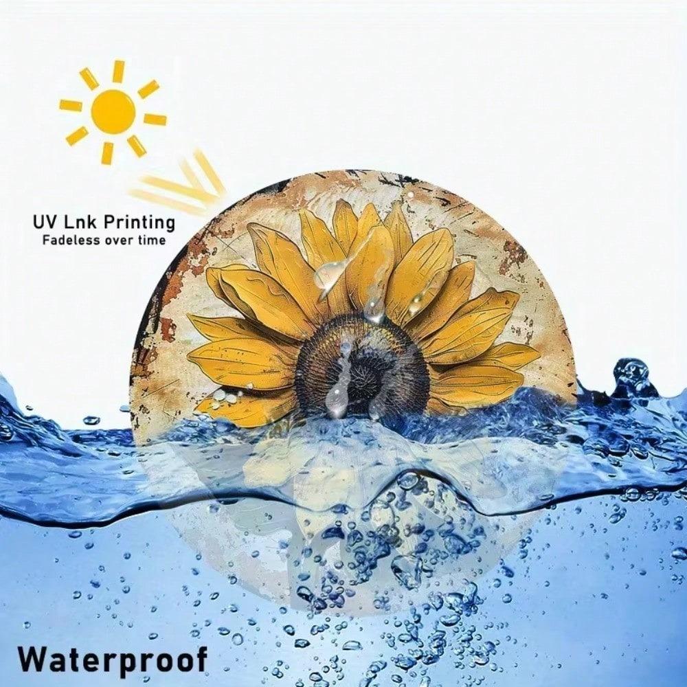 Vintage Sunflower Wreath Metal Wall Art Decor Waterproof Durable Aluminum Decoration