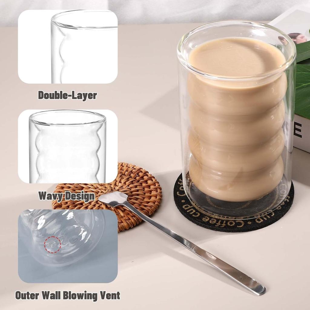 2 st 400 ml kaffekoppar dubbelväggiga glas kaffemuggar transparenta handgjorda värmebeständiga tekoppar glas för sommardrycker