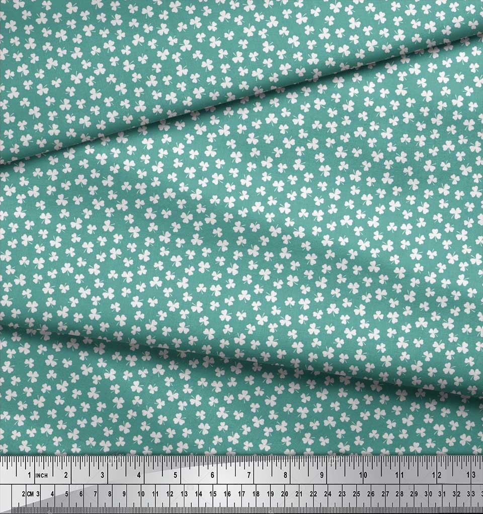 Soimoi Japan Crepe Satin Fabric Clover Leaves Small Print Fabric by Metre 42 Inch