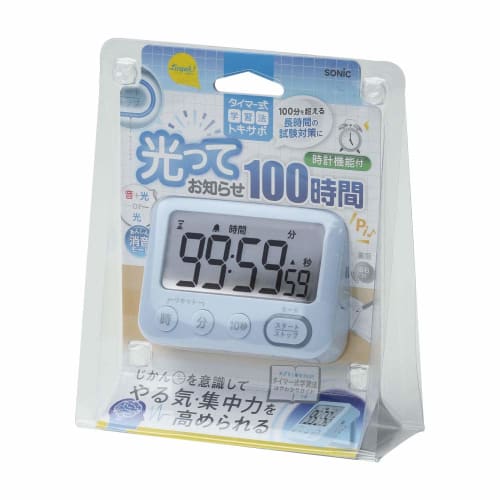 Sonic Timer Toki-Sapo 100-Hour Timer with Stand, Illuminated Notifications, Light Blue, LV-3288-LB