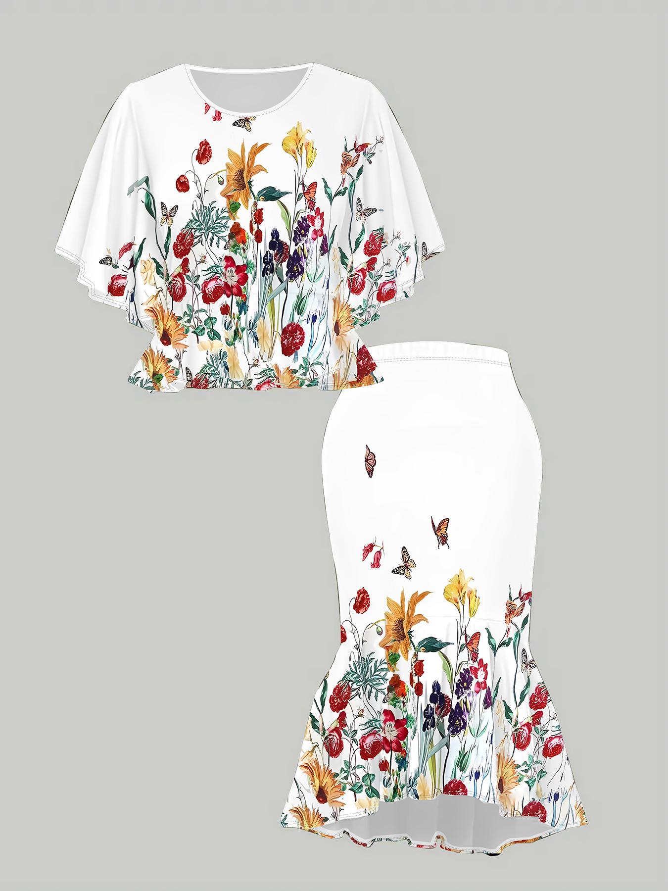 

3D Butterfly Printed Classical Totem Women s Print, Fashionable Large-sized, Elegant, Versatile for All Seasons. T-shirt, Skirt and Set 1XL білий