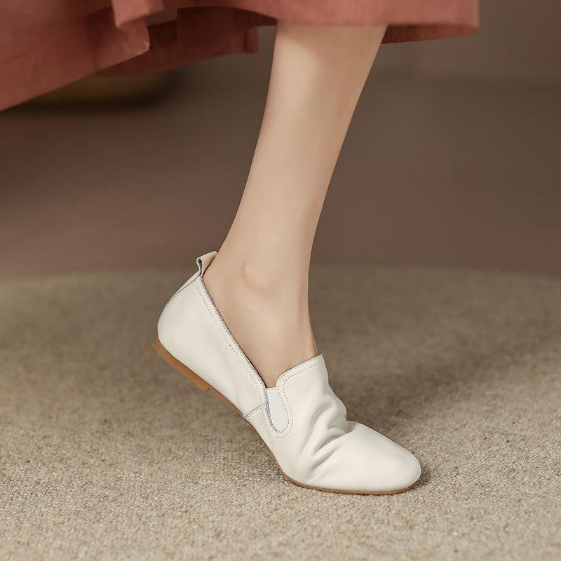 Women's genuine leather soft leather one-pedal small leather shoes British comfortable flat single shoes casual mother shoes lazy shoes