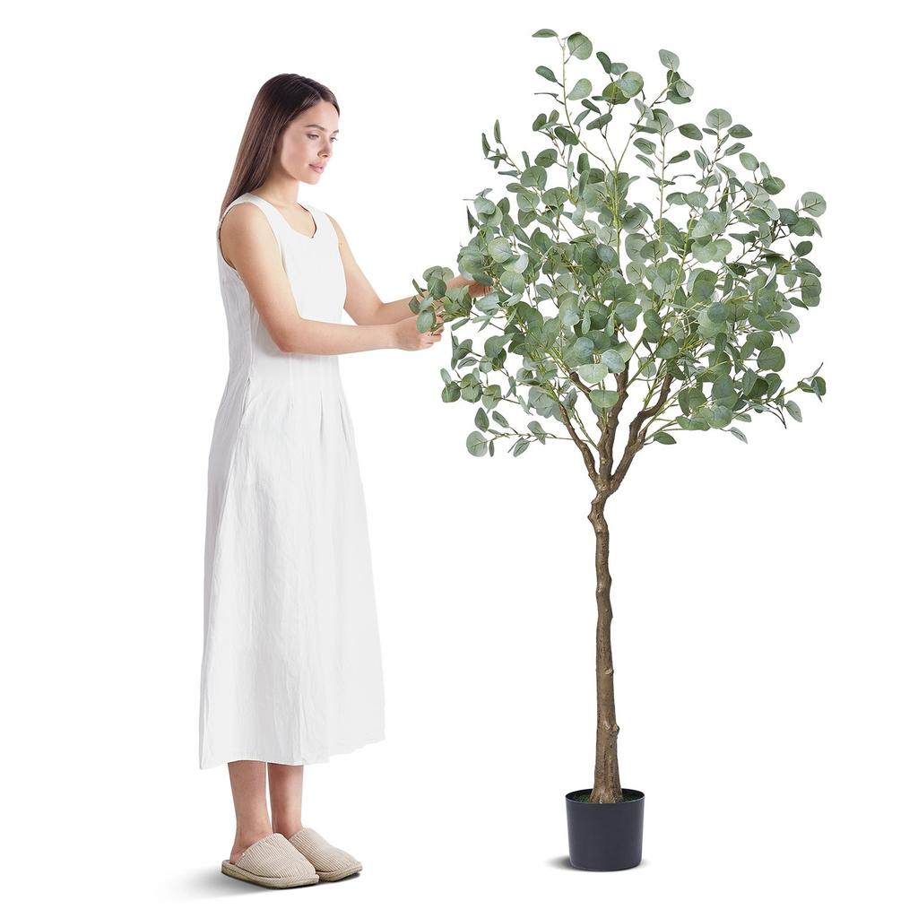 Artificial Eucalyptus Tree, 1.8 m Tall Faux Plant, Secure PE Material & Anti-Tip Tilt Protection Low-Maintenance Plant, Lifelike Green Fake Potted