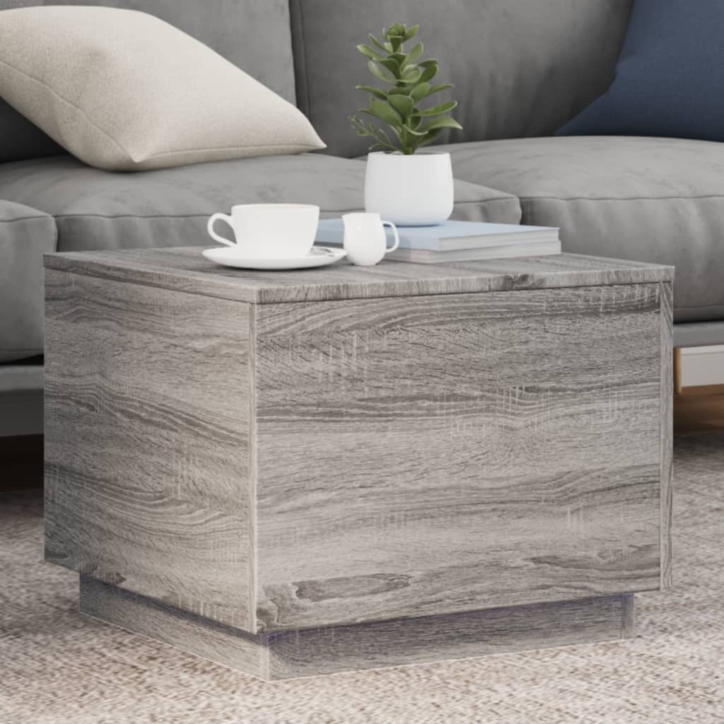  Coffee Table with LED Lighting, Grey Sonoma Oak, 50x50x40 Cm