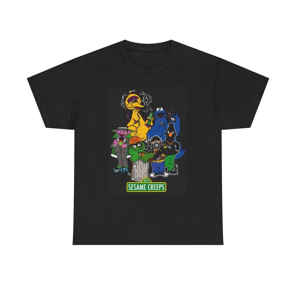 Sesame Creeps Funny Graphic T Shirt 90s Cartoon Vintage Jokes Heavy Cotton Tee Unisex T-Shirt