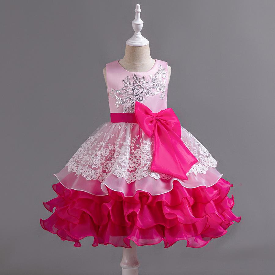 Girls Bow Flower Wedding Party Birthday Party Tutu Dress Stage Performance Costume