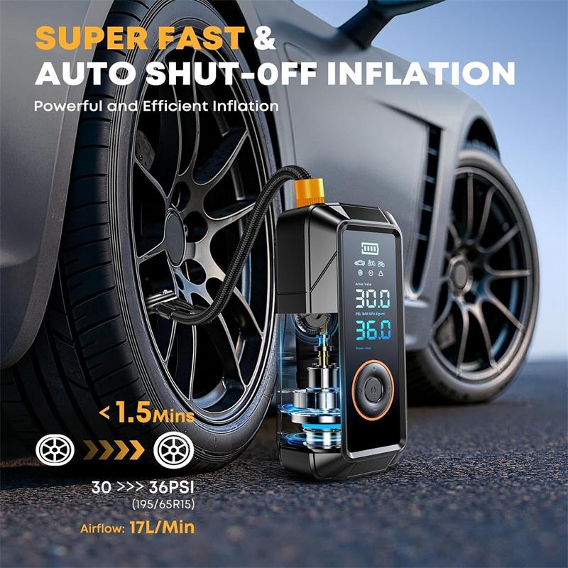 Portable Cordless Air Compressor For Car Tires - Auto Electric Air Pump Fast Inflation For Bicycle, Motorcycle, 150Psi