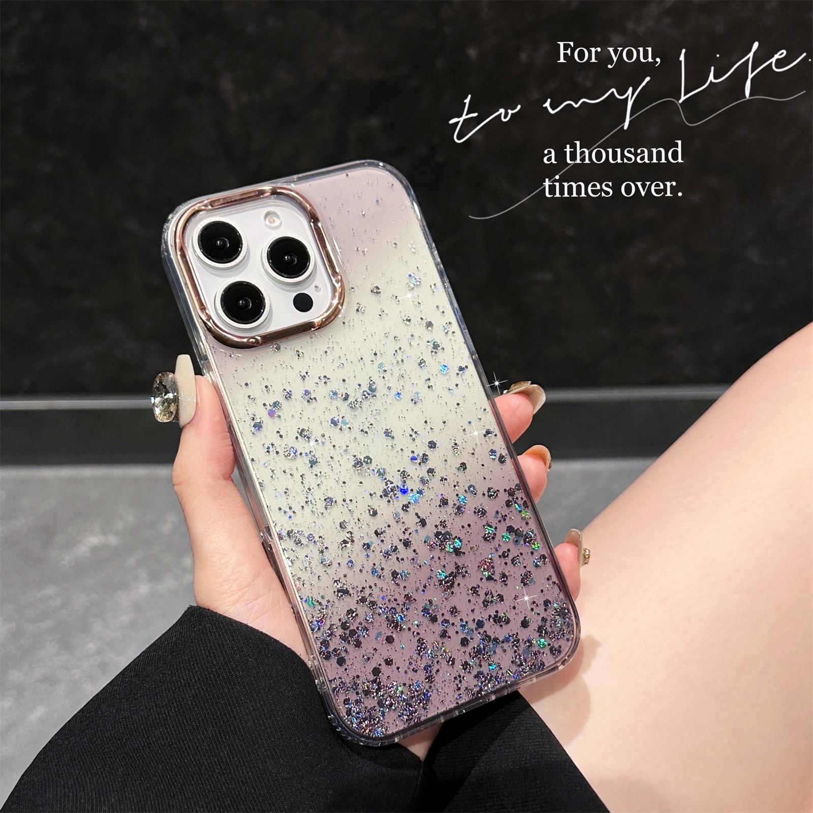 

For iPhone 16 Pro Max Case IMD Bling Glitter PC+TPU Protective Cover Black