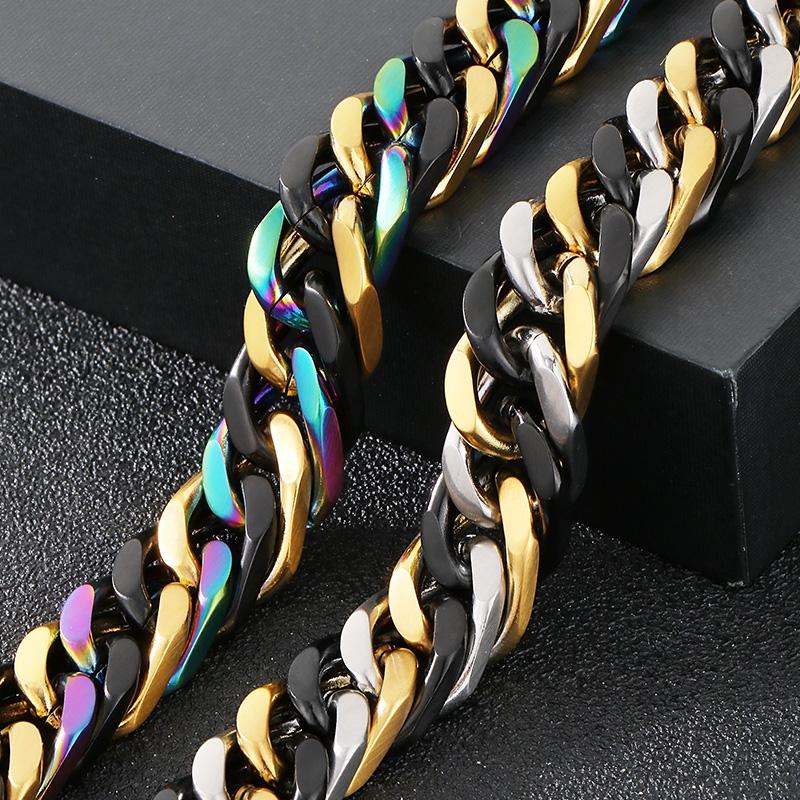 Kalen Hip Hop Colorful Cuban Chain Bracelet for Men Hight Quality Thick Stainless Steel Jewelry 13MM Chunky Trendy Accessories