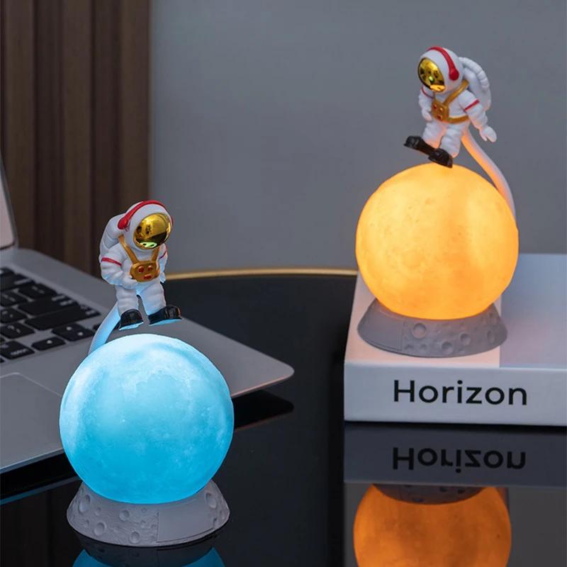 Night LED Light Battery USB Charging Astronauts Lunar Lamp Children Bedroom Bedside Desk Decoration Table Lamp Night Lights