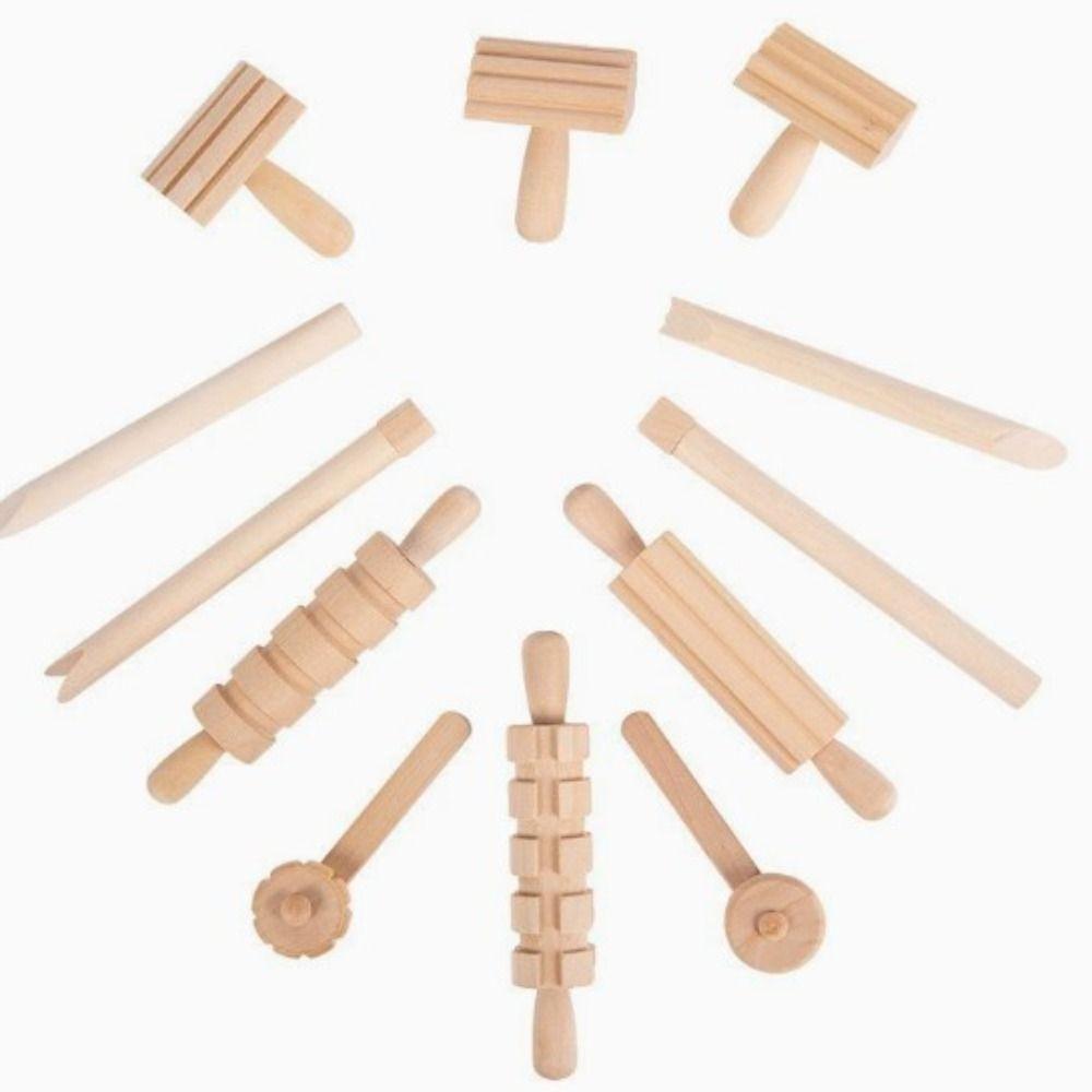 12Pcs Set Mud Roll Clay Dough Tools DIY Hand Crafted Pressed Clay Toys  Pretend Utensils 12pcs/set