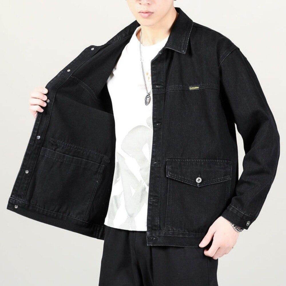 Veste en jean décontractée à poches multiples pour homme, couleur unie, ample, style américain