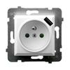 Aria Weiß P/T Einzelsteckdose mit Schutzkontakt 2P+Z mit Klappdeckel. + USB-Ladegerät ohne Rahmen