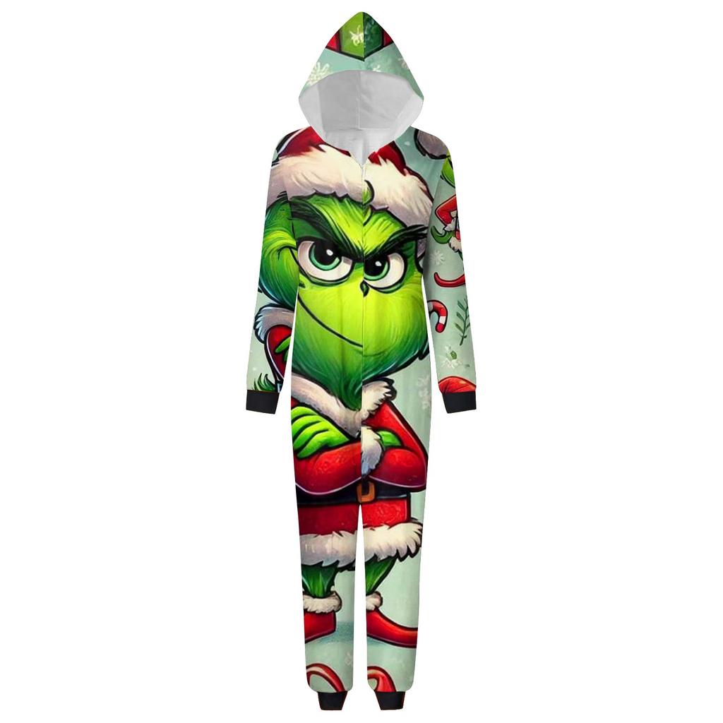 Kids One Piece Hooded Jumpsuit Zipper Front Coverall Pajamas Long Sleeve Full Body Sleepwear for Home Use