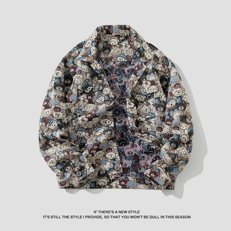 Autumn American Retro Embroidered Jacquard Jacket Men's Loose and Versatile Jacket