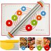 Rolling Pin and Silicone Baking Pastry Mat,Stainless Steel Dough Roller,Rolling Pins with Adjustable Thickness Rings, for Baking