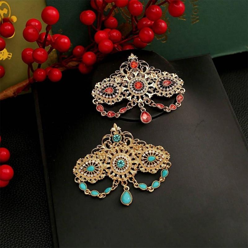 Crystals Arabic Brooch Featuring Hollow Out Tassels Designs For Women Bridal Caftan Pin