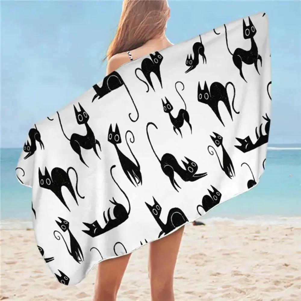 

BeddingOutlet Cartoon Cat Towel Bathroom for Kids Cute Animal Beach Towel Black White Microfiber Blanket Watercolor Pet Toalla W30*H60(CM)
