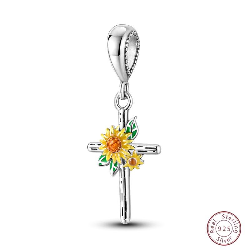 Copper Beaded Pendant Shiny Zirconia Sunflower Flower Original 3Mm Bracelet Women Fine Jewelry