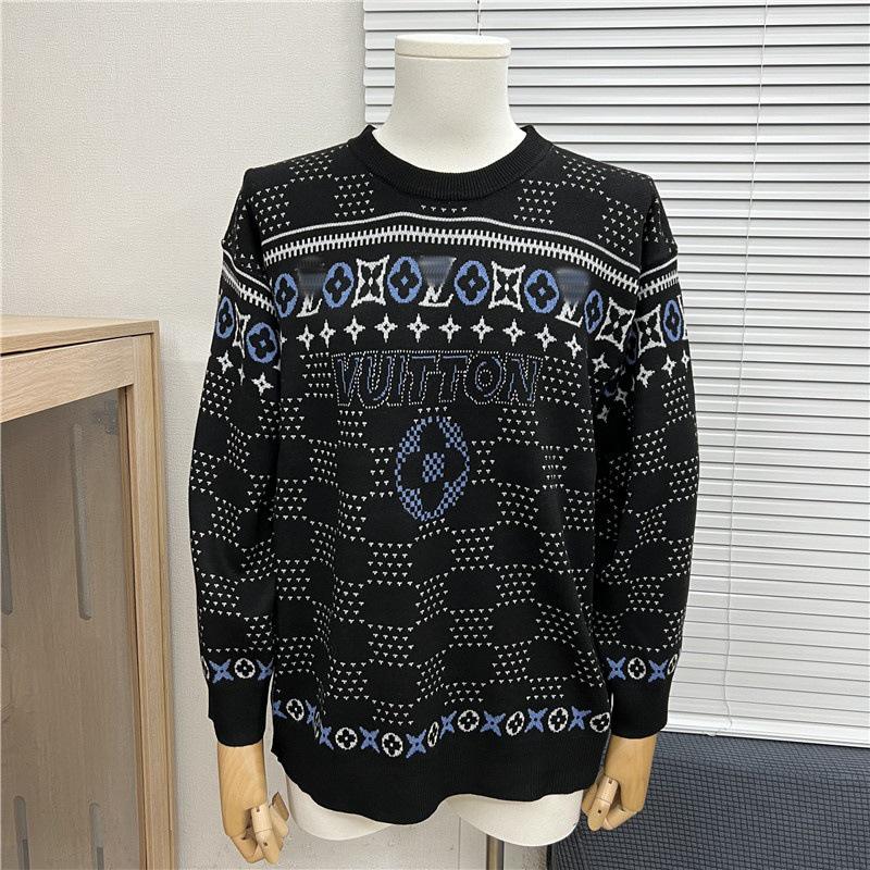 

2025 Spring/Autumn LV Damier Check vs. Monogram Logo Jacquard Round Neck Sweater, Unisex Long Sleeve. M чорний