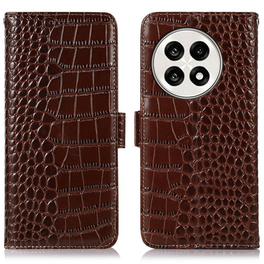 Genuine Cow Leather Phone Case for OnePlus Ace 5 Pro 5G/Ace 5 5G/13R 5G Crocodile Texture Phone Wallet Cover