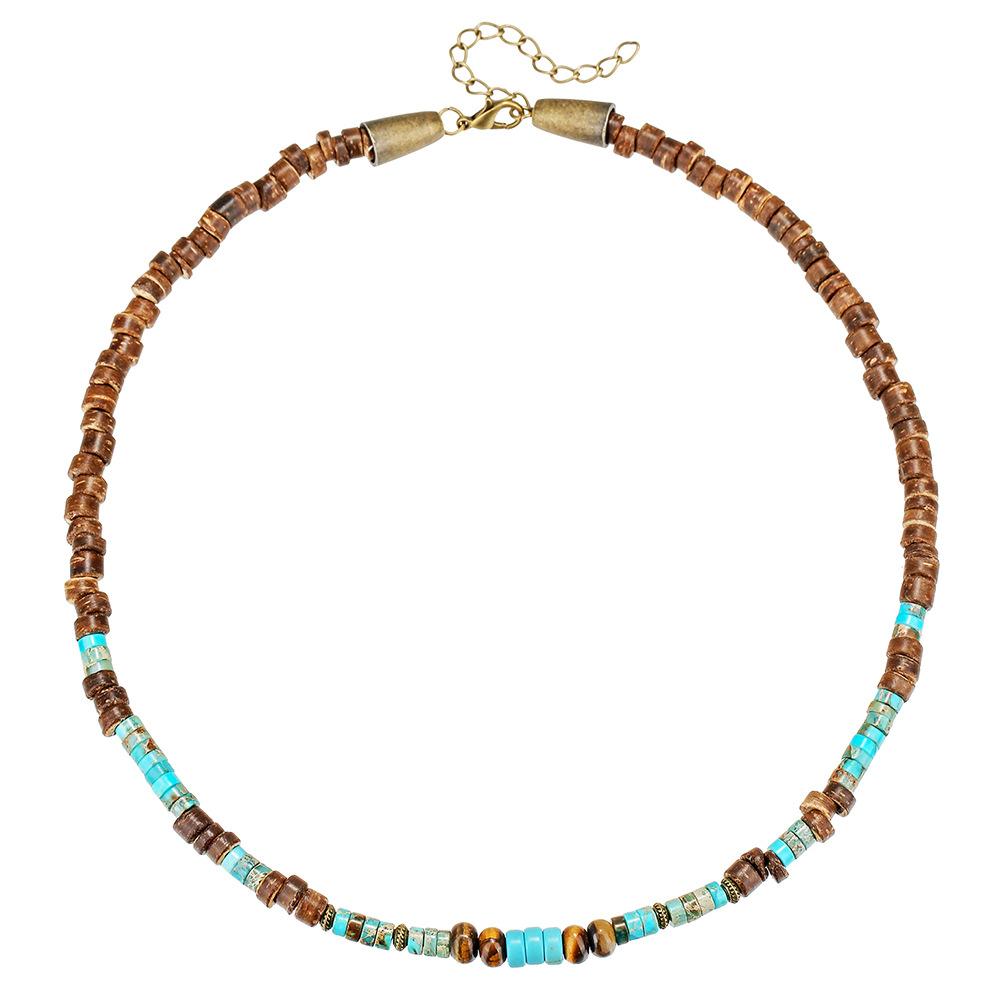 Retro Farbe Gemischte Holzperlen Kette Halskette Bohemian Männer Blau Naturstein Lange Halskette Hip Hop Schmuck Zubehör