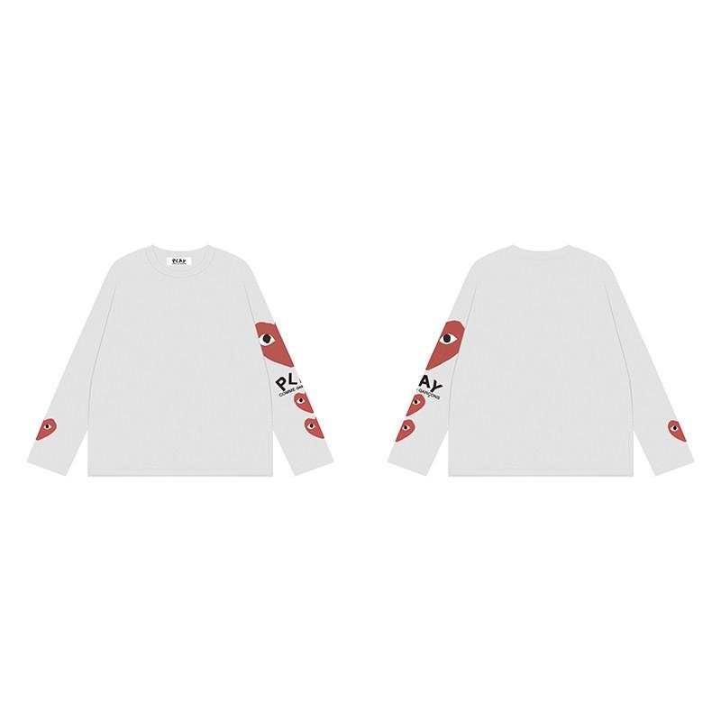 Mens Long Sleeve T-Shirt Japanese Streetwear Comme Des Garcons Style Heart Print Loose Fit Casual Top Teens