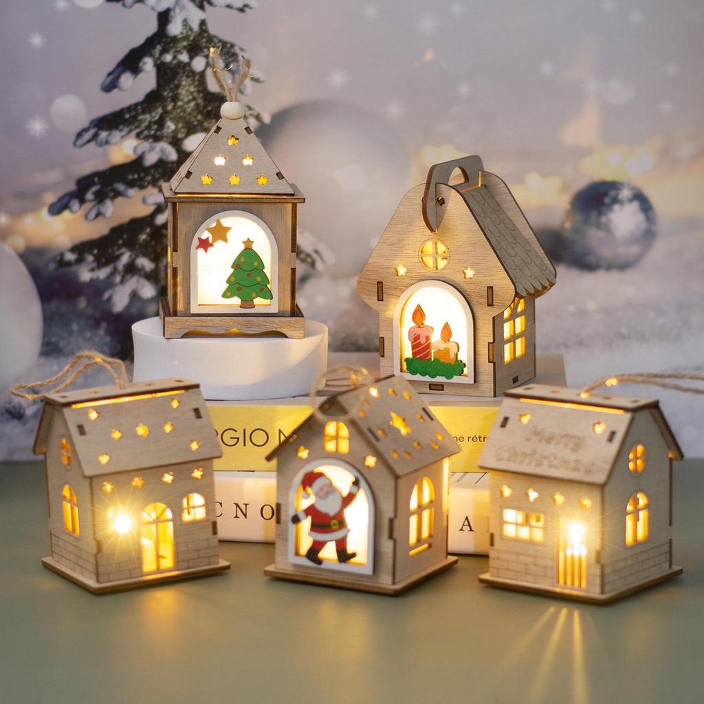 Christmas Luminous Wooden Cabin Ornament - Small House Tree Decoration