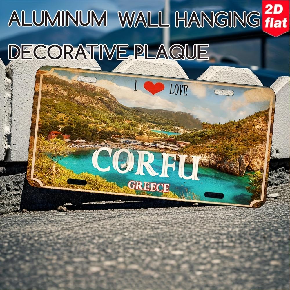 

I Love Corfu Greece Coastal Bay License Plate Style Aluminum Metal Sign Retro Travel Souvenir Wall Art Decor for Home Bar Man Ca 15x30cm(5.9x7.8inch)
