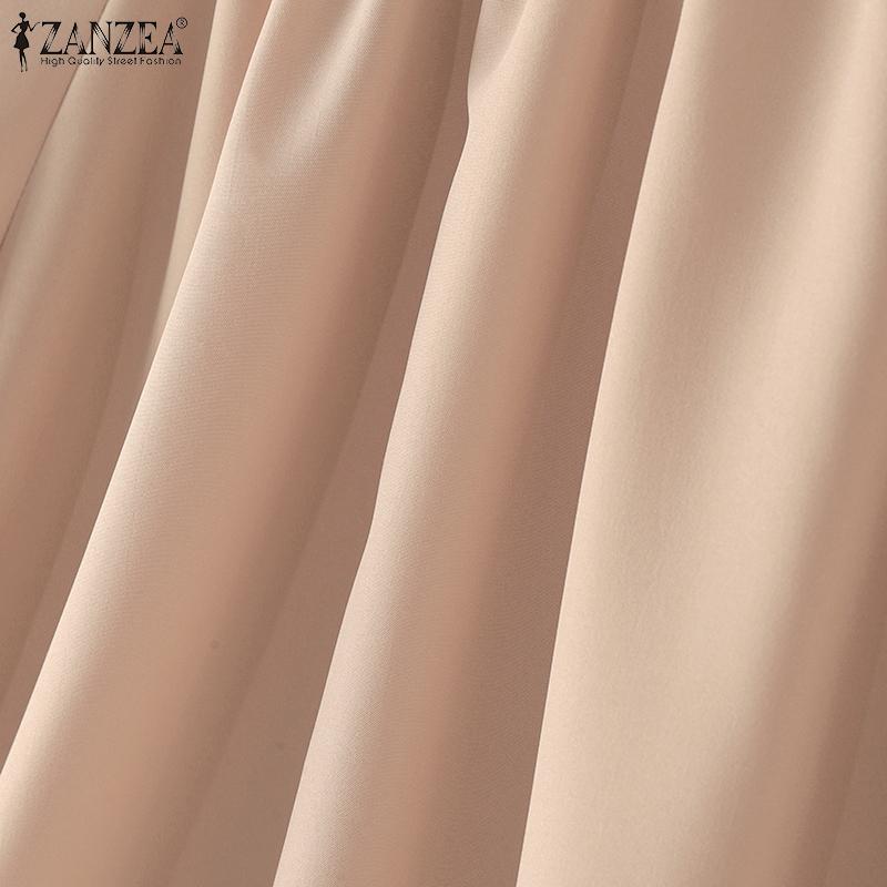 ZANZEA Lässige Bluse mit Rundhalsausschnitt und langen Ärmeln für Damen in Volltonfarbe