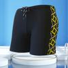 Inner Drawstring Mid-rise Swimming Trunks with Lining Streamlined Design Elastic Waistband Men Shark Print Stitching Swim Shorts Beachwear