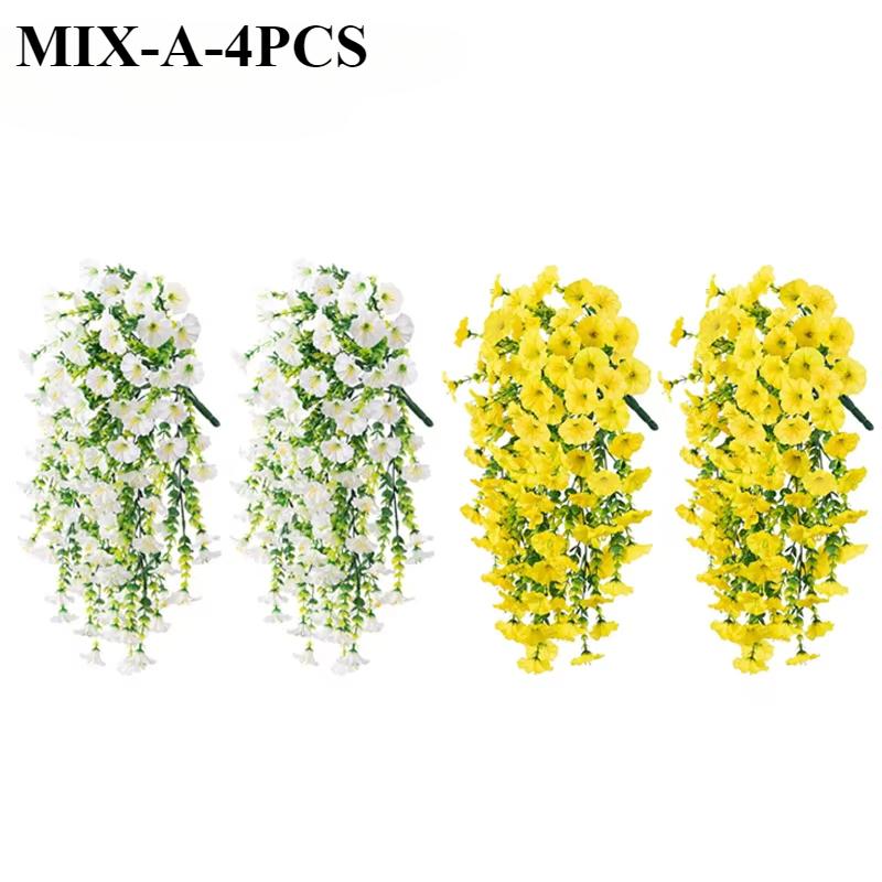 Artificial Faux Plants Flowers Fake Silk Fuchsia UV Resistant Realistic Morning Glory for Hanging Planter Porch Patio Decoration