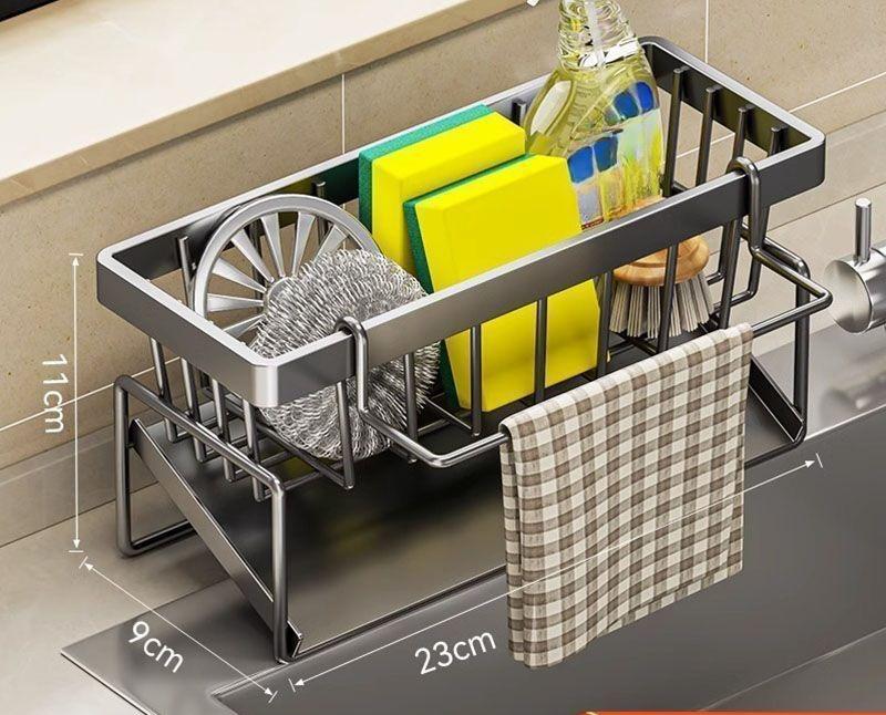 

Кухонная сушилка для посуды, органайзер для губки и тряпки для мытья посуды, сушилка для стальной ваты, подставка для хранения на кухонной мойке серый