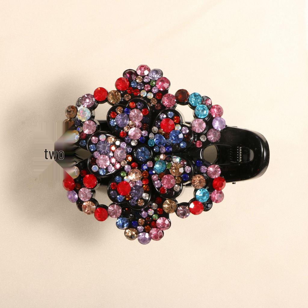 Rhinestone Flower Duckbill Hair Clip for Women - Elegant Three-Tooth Accessory for Hair Buns and Updos