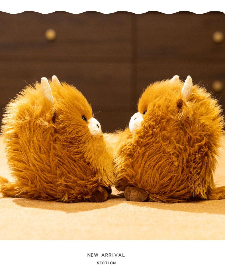 Adorable Highland Cattle Plush Doll - Round Cushion, Cartoon Ornament, Perfect Children's Birthday Gift.