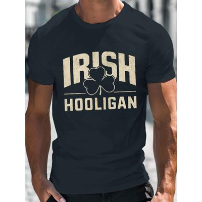 Men's Shamrock IRISH HOOLIGAN Graphic Print T-shirt | Summer Short Sleeve Tees Trend Casual Tops for Big & Tall Guys