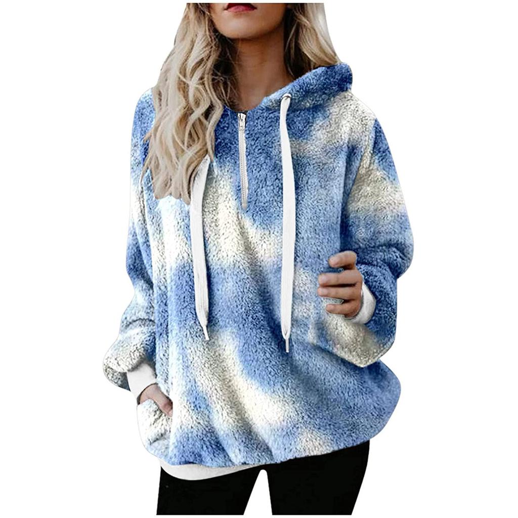 Damen Winter Freizeit Mode Locker Plüsch Kordelzug Kapuzenjacke