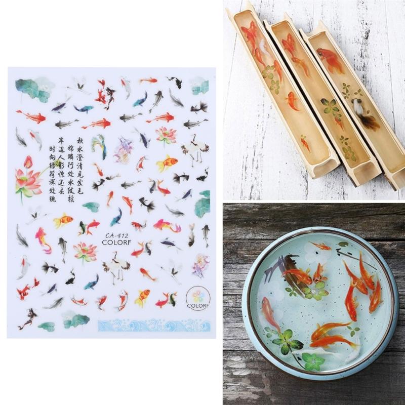 

goldfish nail stickers handmade nail art decorations fish lotus Epoxy Resin Mold Filler DIY Crafts Jewelry Making Fillings China Mainland