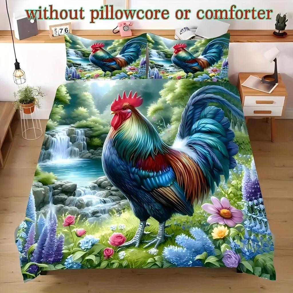 Comforter Waterfall Rooster Pattern 3D Printed Soft Comfortable Colorful Bedding Set Wildlife Art Style