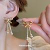 Electroplated Bow Pearl Stud Earrings Elegant Temperament Versatile Earrings Light Luxury Niche Earrings Women