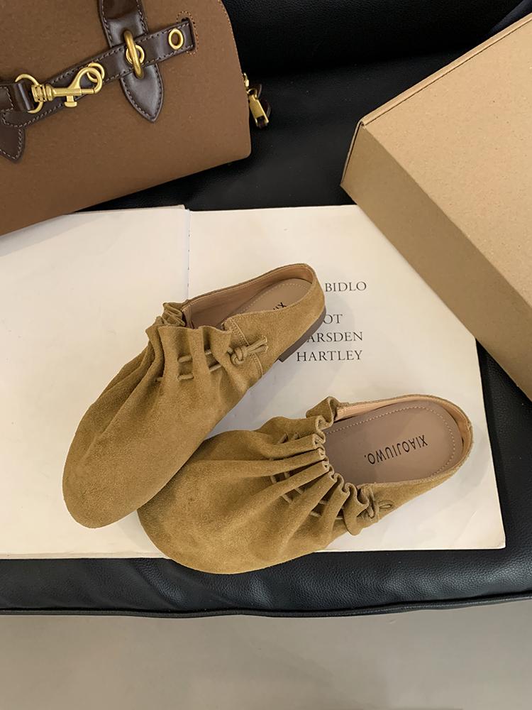 Fashion Leather Women Flats Slippers Designer Bow Mule Shoes Autumn Casual Slingback Shoes New Trend 2025 Walking Cozy Zapatillas Ladies