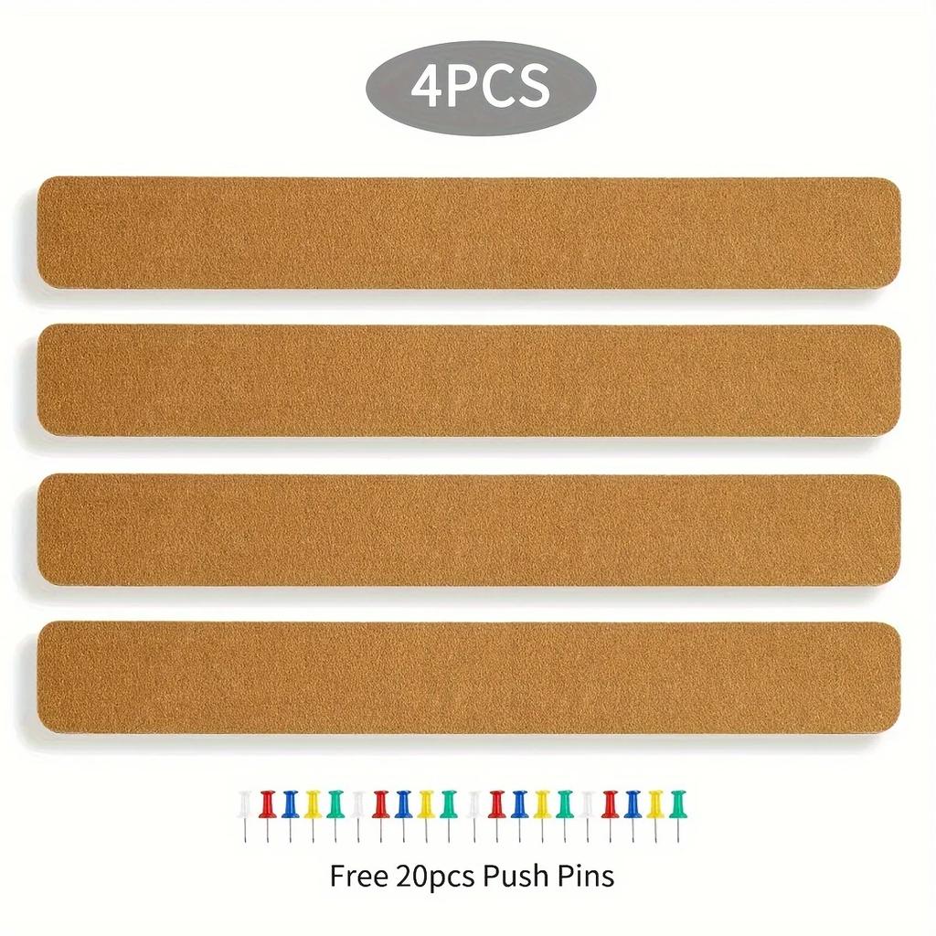 2/4/8pcs Long Cork Strips Self-Adhesive Cork Felt Announcement Strips for Bulletin Board Message Board Home School Office Decor